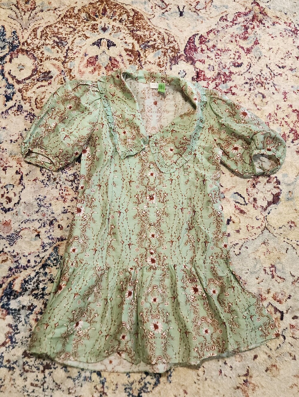 Women's Sandro Green Toscane Floral Dress Claudine Collar Size 34 - Picture 2 of 12